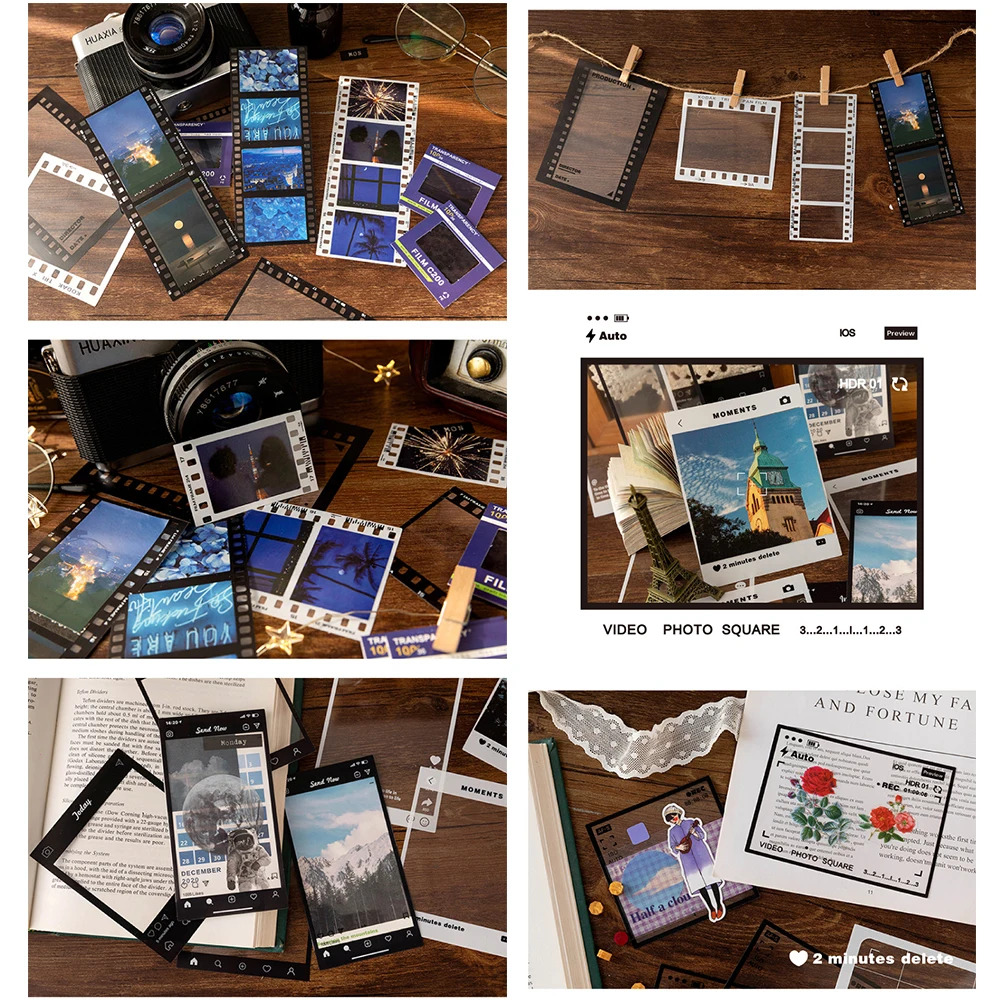 15pcs Vintage Film Frame PET Stickers DIY Diary Transparent Photo Frame Album Scrapbooking Journal Commemoration Day Decoration
