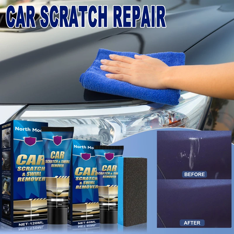 Car Scratch Remover 60/120ml Car Repair Paint Paste Scratch Remover Kit with Sponge and Towel Scratch Coating Polishing Wax Auto Scratches Repairing