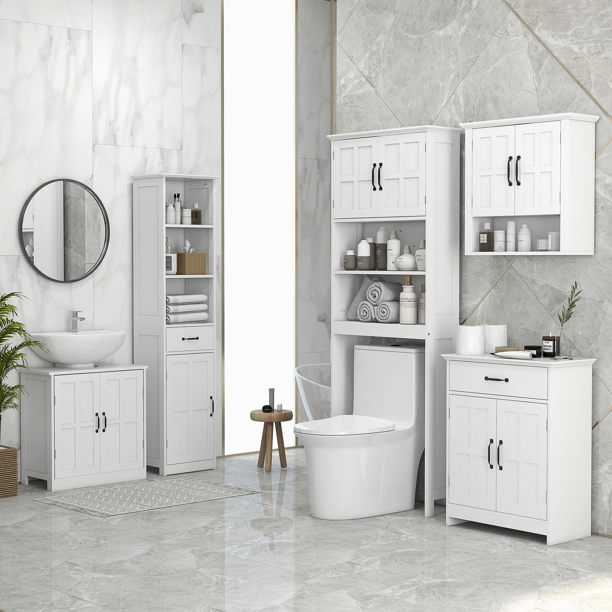 Kleankin Freestanding Bathroom Cabinet, Farmhouse Small Storage Cabinet with Storage Drawer, 2 Doors, Narrow Floor Cabinet, White 5
