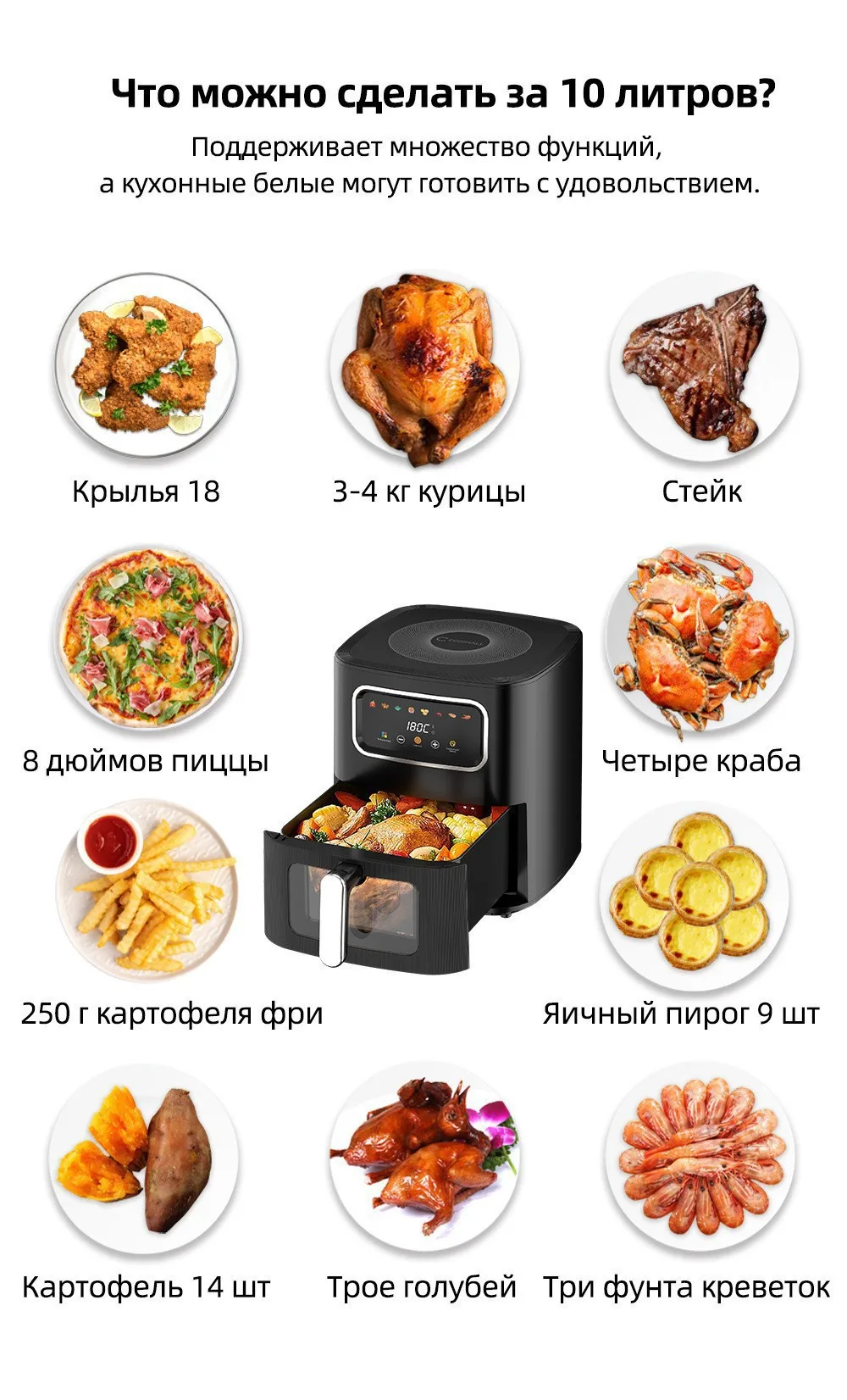 Description Picture 6 of item10L Multi functional Home Smart Air Fryer with Large Capacity Touch Screen Non stick Inner Perspective Without Oil Oven