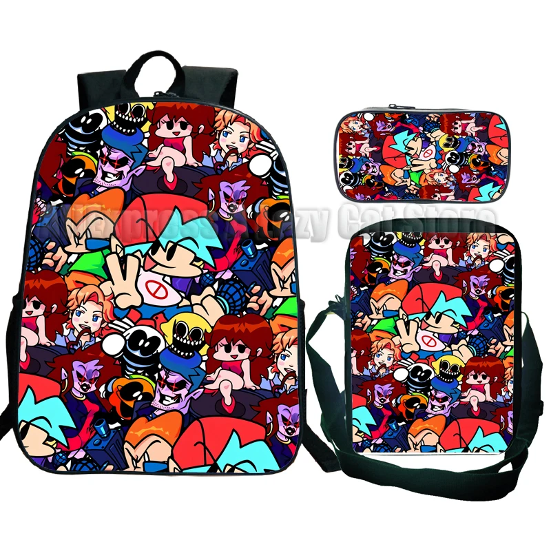 3pcs Friday Night Funkin Backpack with Crossbody Bag Cartoon Pen Case Kawaii Girls Boys Children Rucksack Kids Teenagers Bag 4