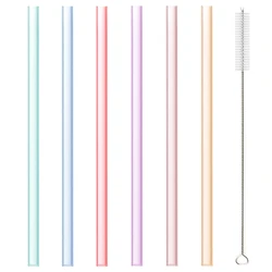 Set of 6 Reusable Transparent Silicone Drinking Straws with Cleaning Brush (Small)