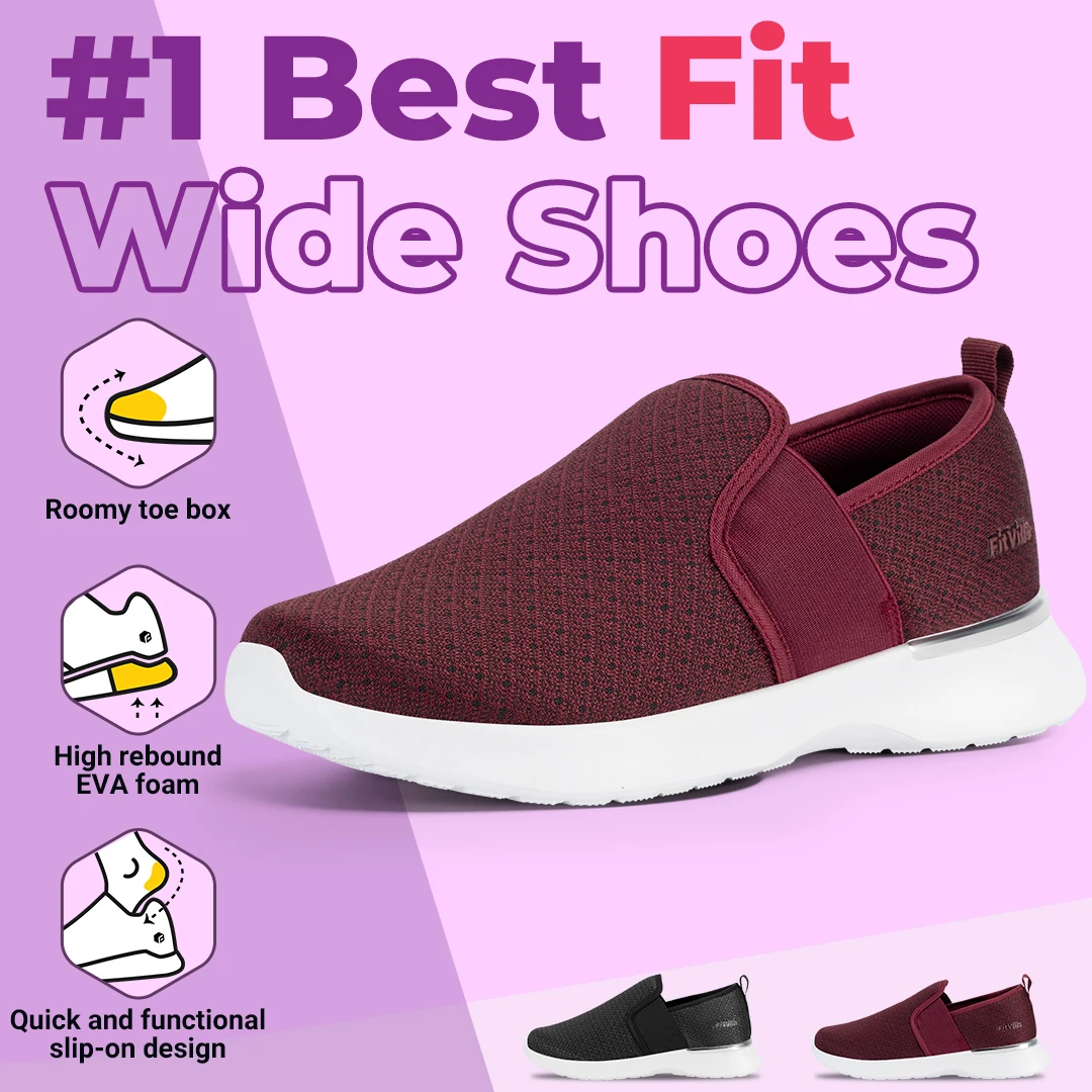 Fitville Women's Loafers Slip-On Walking Shoes Lightweight Breathable Widened Design For Female Swollen Feet Arch Support