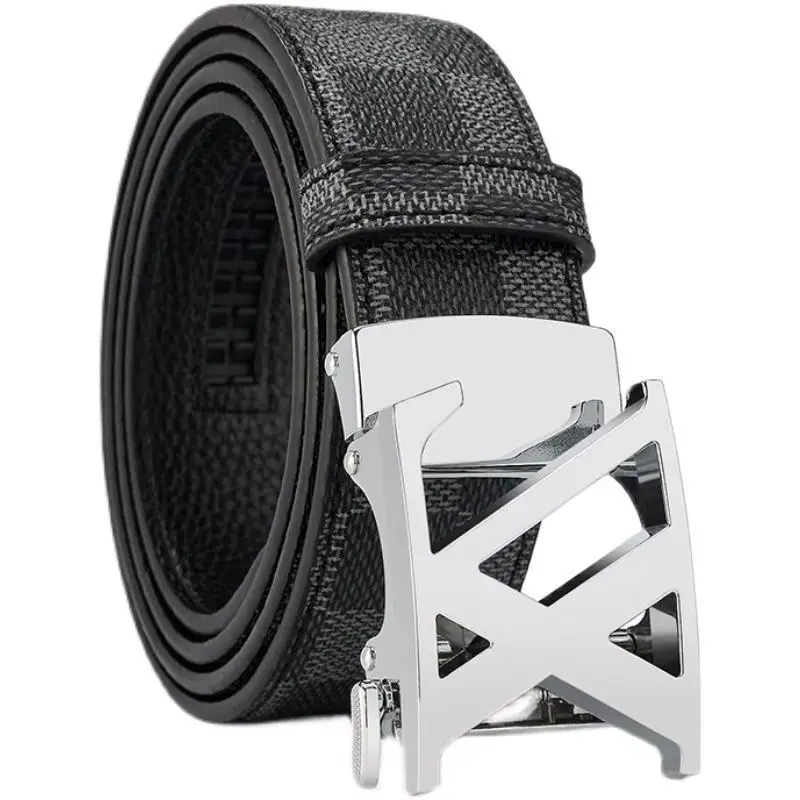 Men's leather belt with metal automatic buckle, stylish for work and business, durable design for daily use - 5
