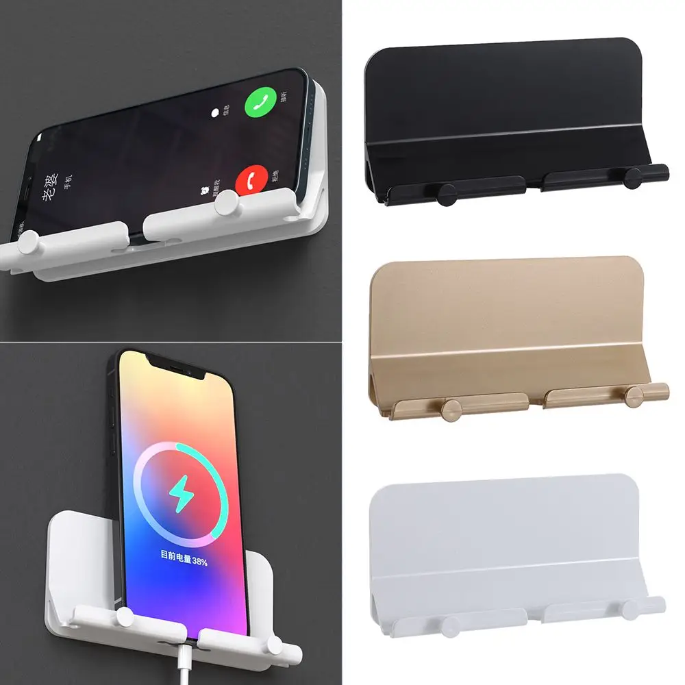 flexible mobile holder New Wall Mount Phone Charging Holder Bracket Remote Control Holder Storage Box Wall Shelf Stand Rack Home Office Hotel Universal mobile stand