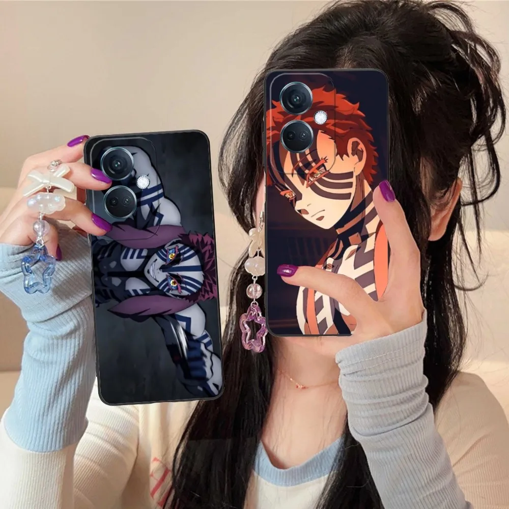 Demon Slayer Akaza Mobile Phone Case For Oppo Find X5 X3 X2 A93 Reno 8 7 Pro A74 A72 A53 Black Soft Phone Cover Funda