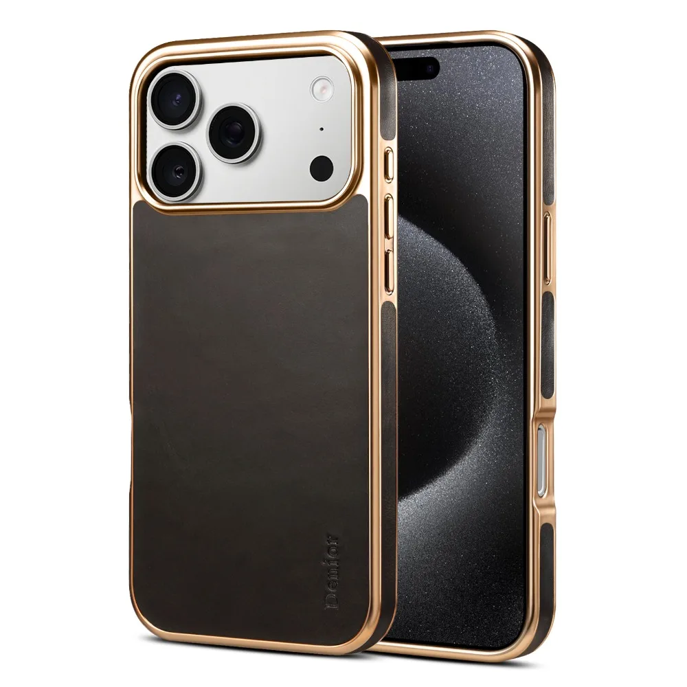 Premium Waxed Full-Grain Leather Case with Anti-Fingerprint Metal Frame & Hybrid Protection