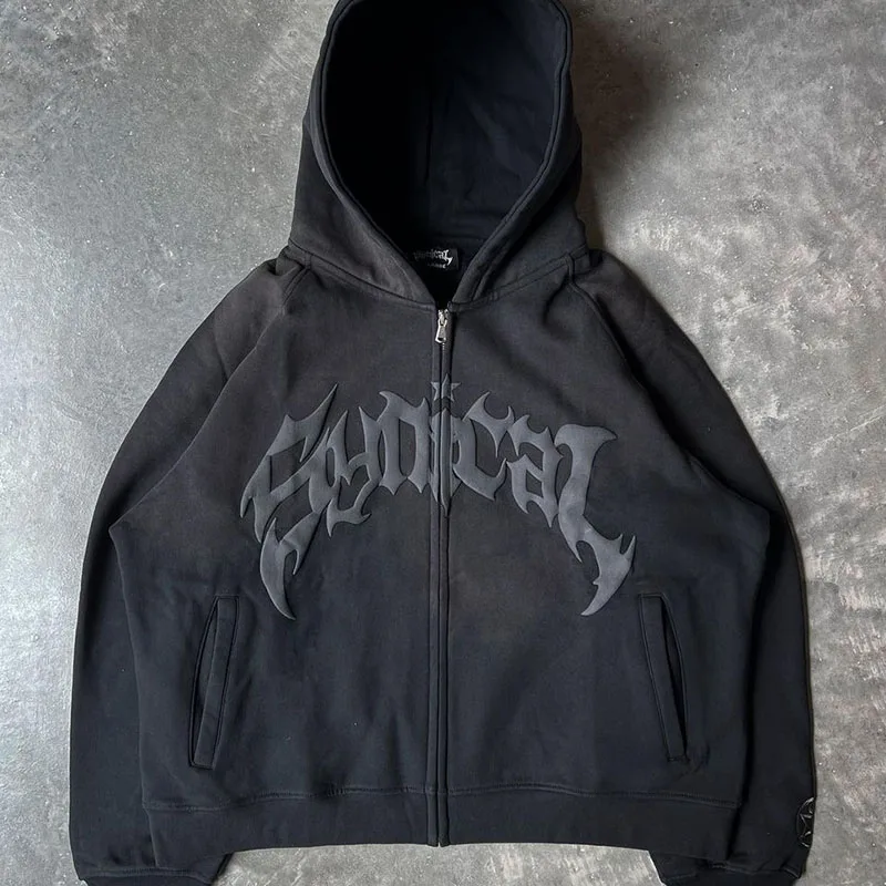 

Y2k Zip up Hoodie Print goth Punk Sweatshirt Men's hoodies Sport Coat Pullover Gothic Long Sleeve Oversized hoodie jacket