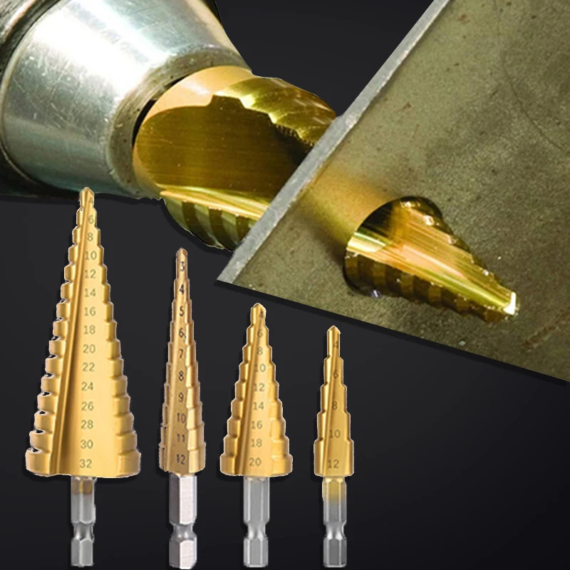 

3 Pieces/Set box Step Drill Bit 4-20mm 4-12mm 3-12mm HSS Titanium Coated Drilling Power Tools Metal Wood Hole Cutter Cone Drills