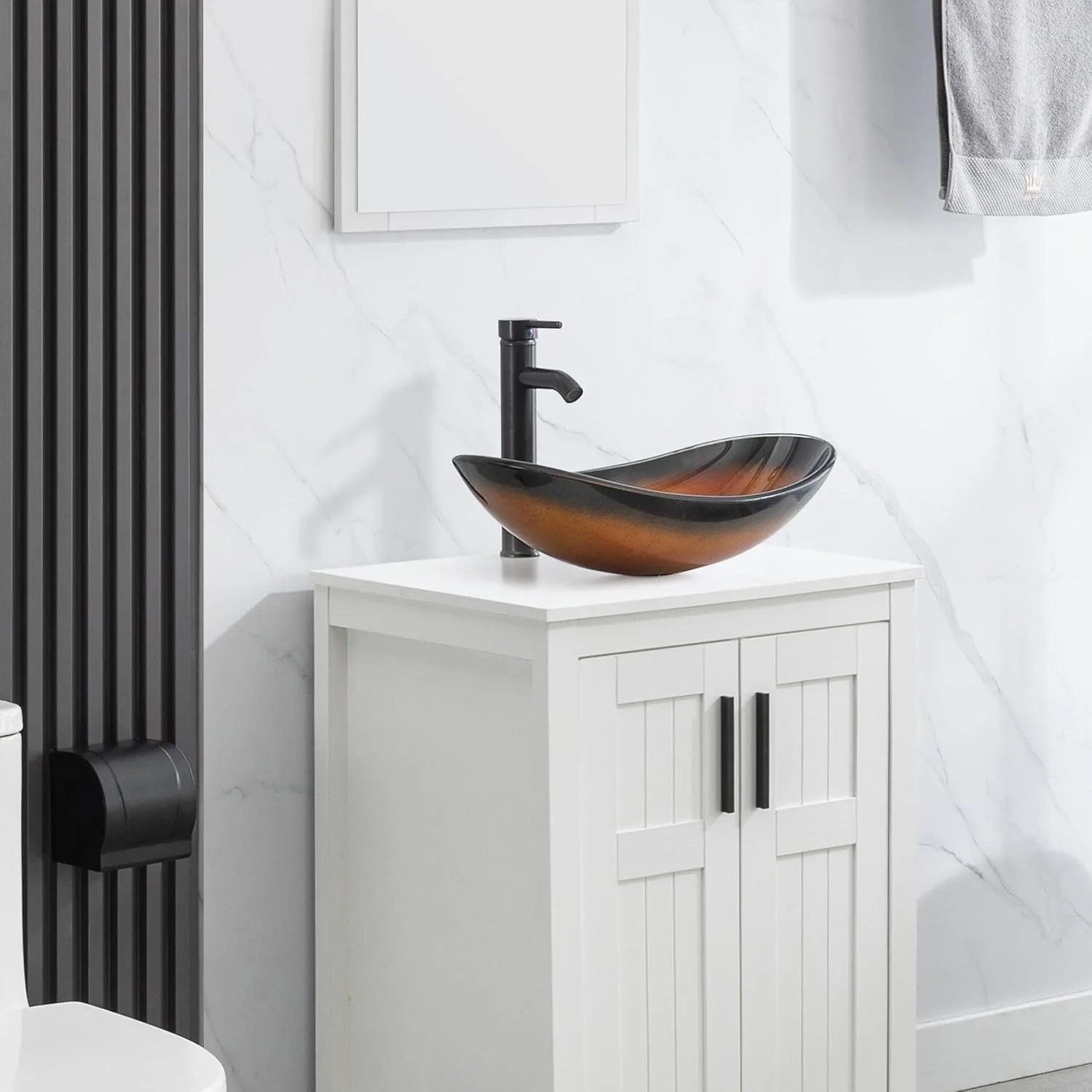 21.5" Bathroom Vessel Sink Artistic Single Brown Boat Glass Basin Countertop Bowl Sink for Lavatory Vanity Cabinet 2