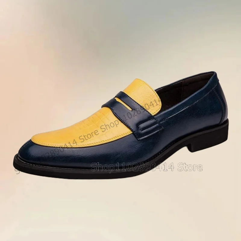 

Желтые синие дизайнерские лоферы с аллигаторным принтом, Модные слипоны, мужская обувь, роскошная модель ручной работы, брикет, мужская повседневная обувь