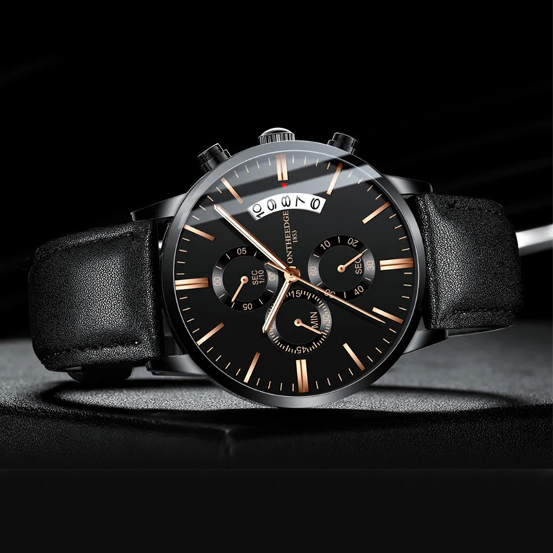2023 Fashion Men's Watch Brand Luxury Male Quartz Watches Minimalist Casual Leather Strap Digital Calendar Wristwatch Men Clock 2
