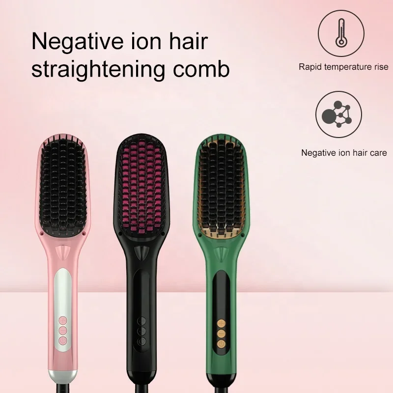 LED Negative Ion Straight Hair Straightener Brush Hot Electric Beard Straightener Comb PA46 Colors