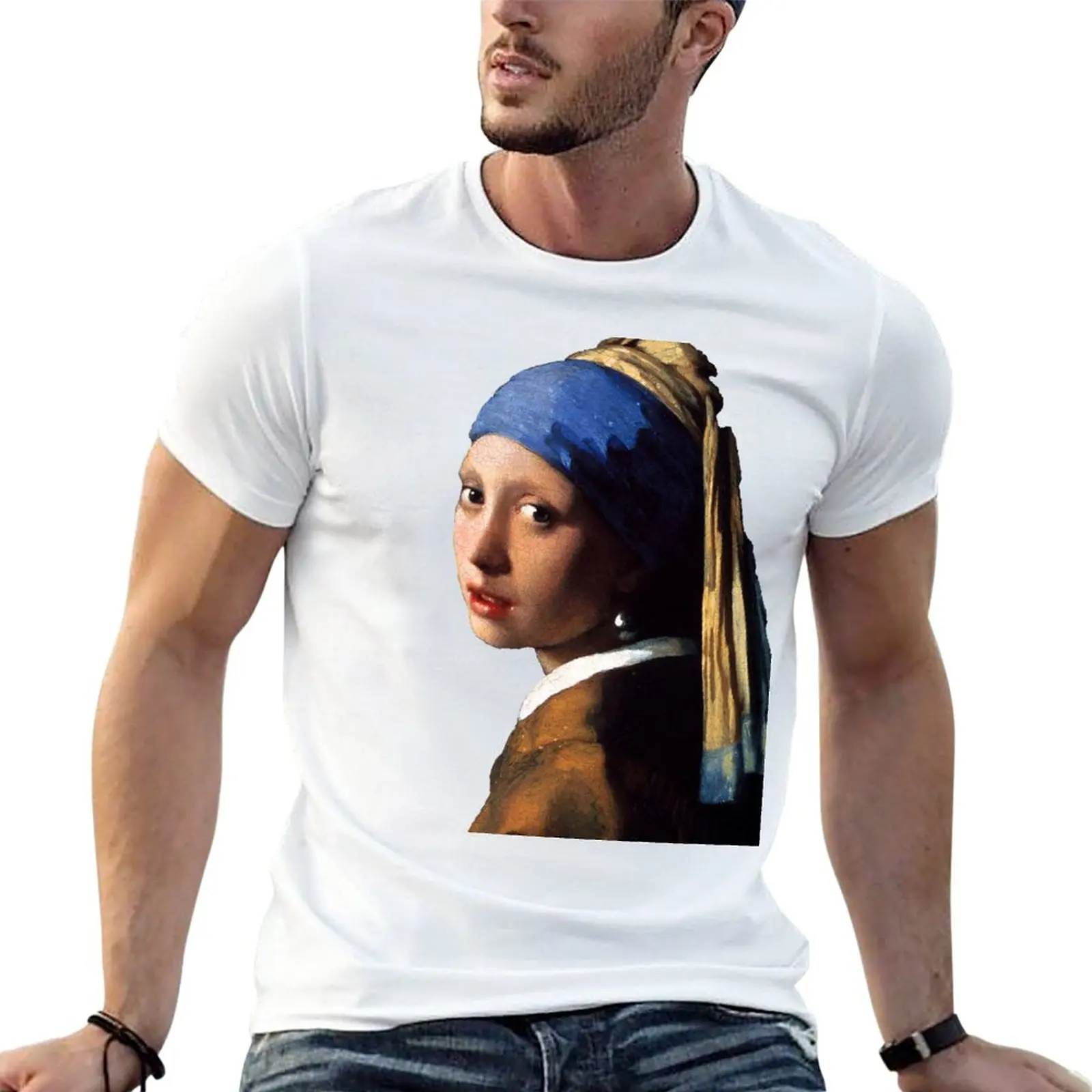 

The Girl With A Pearl Earring T-Shirt summer tops heavyweights men workout shirt