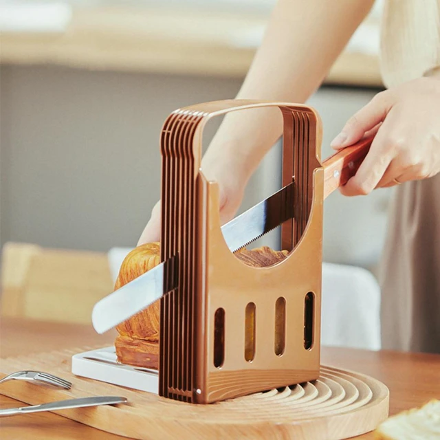 Bread Slicer Cutting Guide with Knife - 3 Slice Sizes, Bamboo