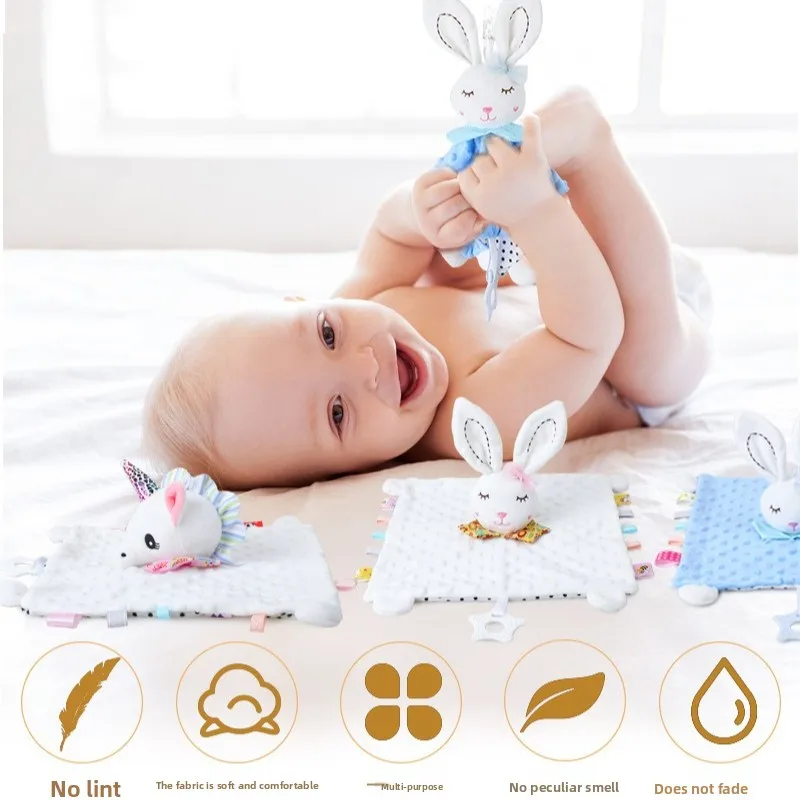 Baby Cartoon Animal Comfort Towel Sleeping Plush Baby Handkerchief Towel Soft and Cute Bib Towels Newborn Burp Cloths