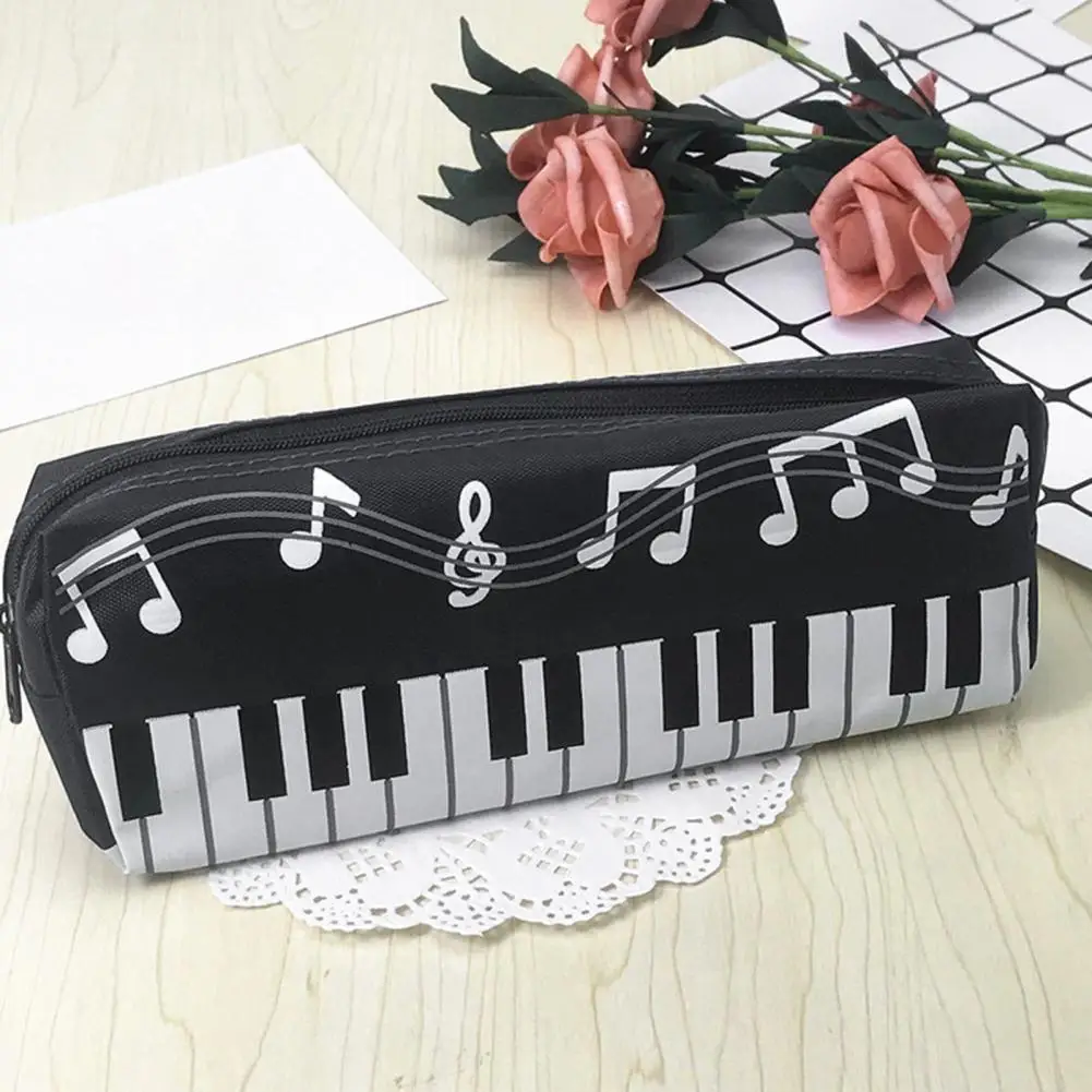 Pencil Bag Large Capacity Wear Resistant Canvas Musical Note Print Pencil Organizer Pouch for Home