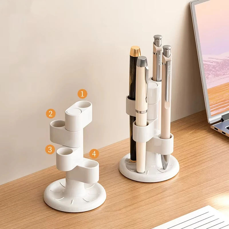 360 Degree Rotating Pen Cup 4 Slot Design Space Saving Home Office Essential Anti-slip Toothbrush Stand with Anti-slip Base