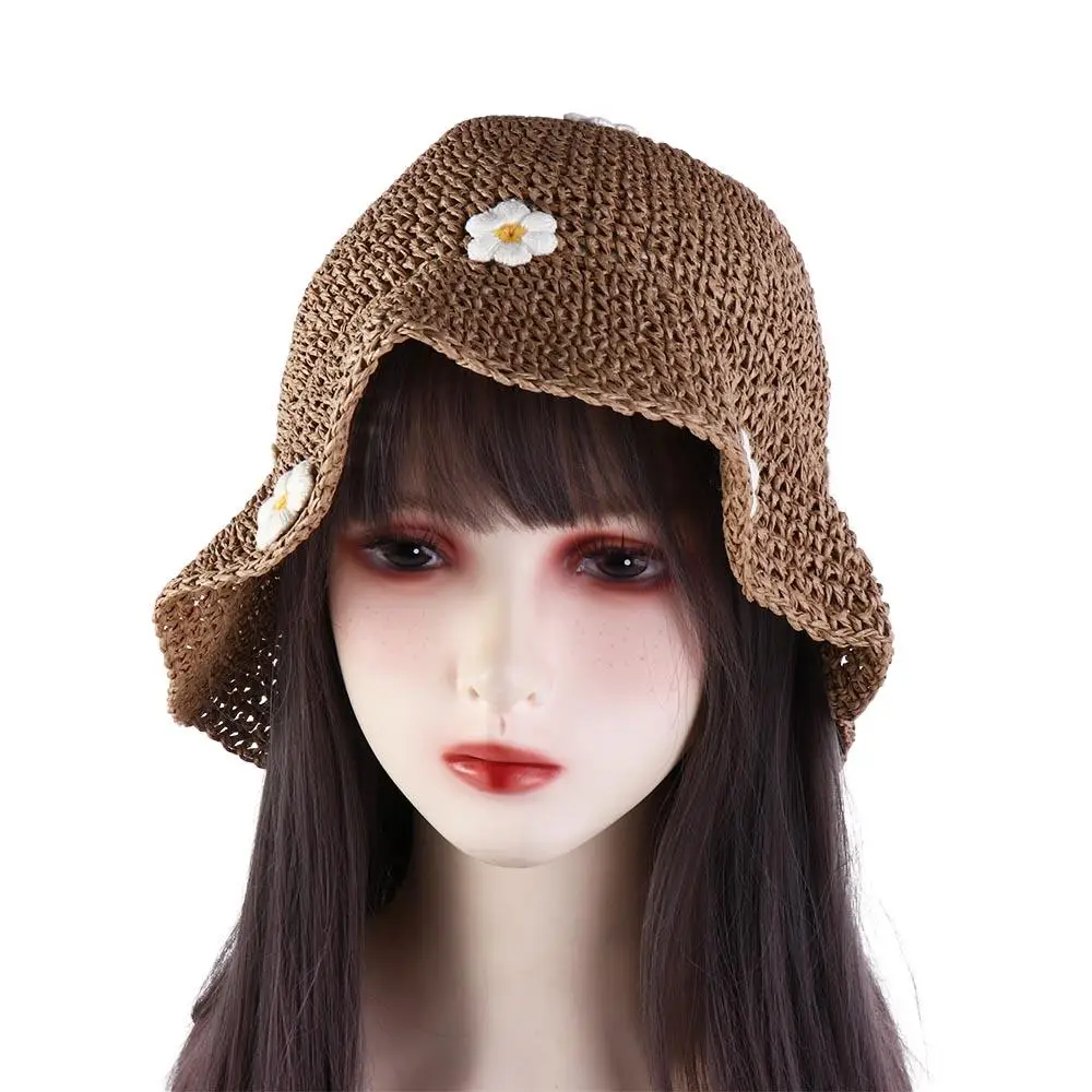 

Travel Vacation Holiday Flat Hat Flower Boho Sunscreen Handmade Weave Panama Cap Sun Cap Straw Hat Sun Protection Sun Hat