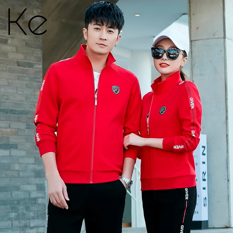 

KE525 Весенний новый спортивный костюм для пары из трех частей Мужской Повседневный свитер с длинным рукавом женское белое пальто на молнии