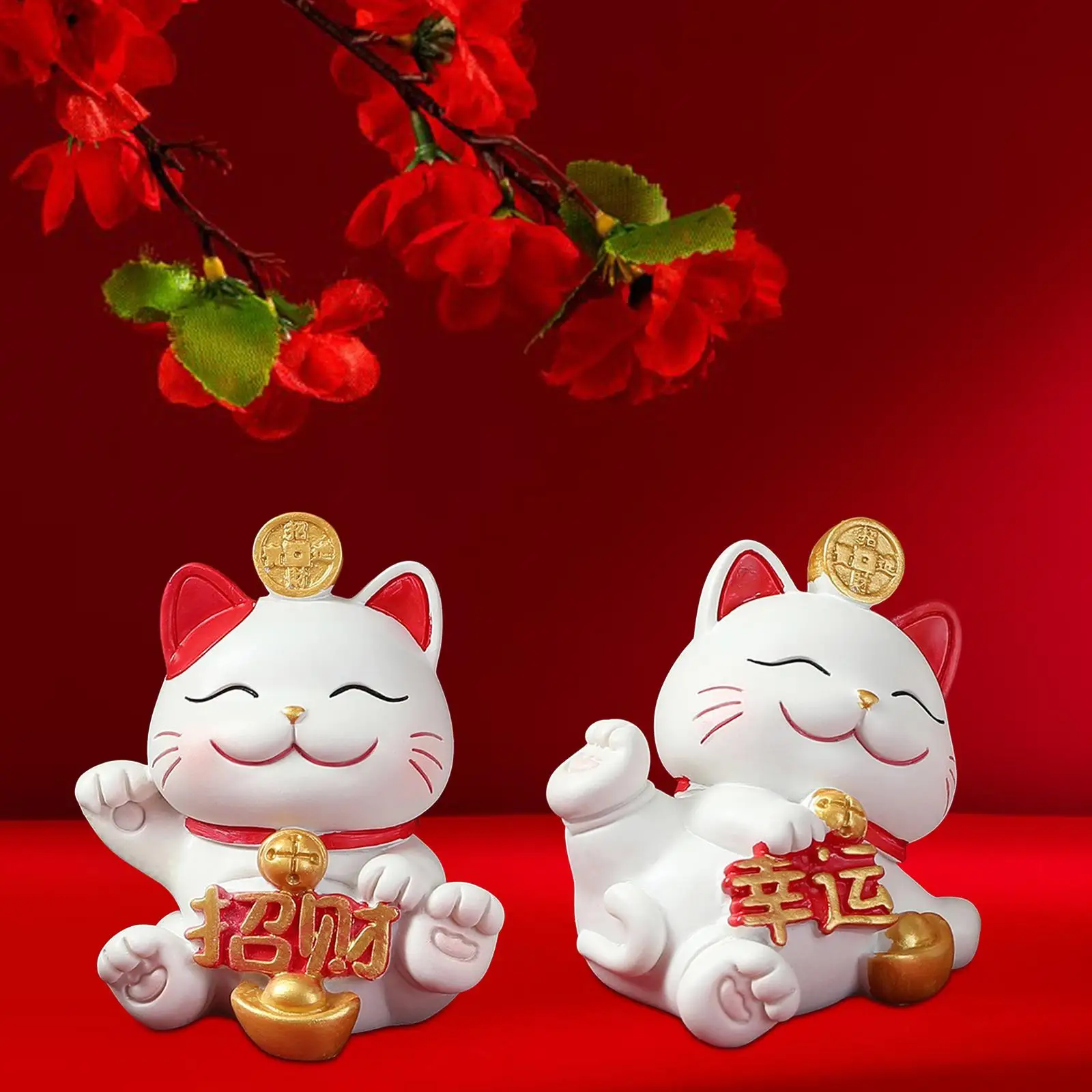 Lucky Cat Figurine Cartoon Desktop Ornament for Desk Living Room Bookshelf