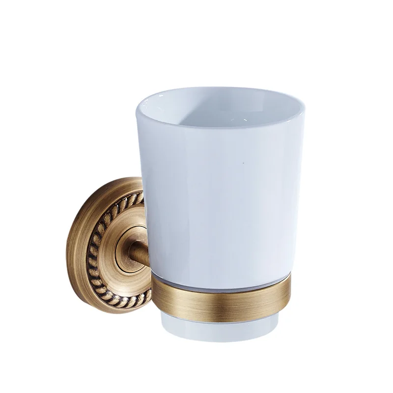Simple retro toothbrush cup holder brass antique Wall hanging antique ceramic cup bathroom pendant mouthwash toothbrush