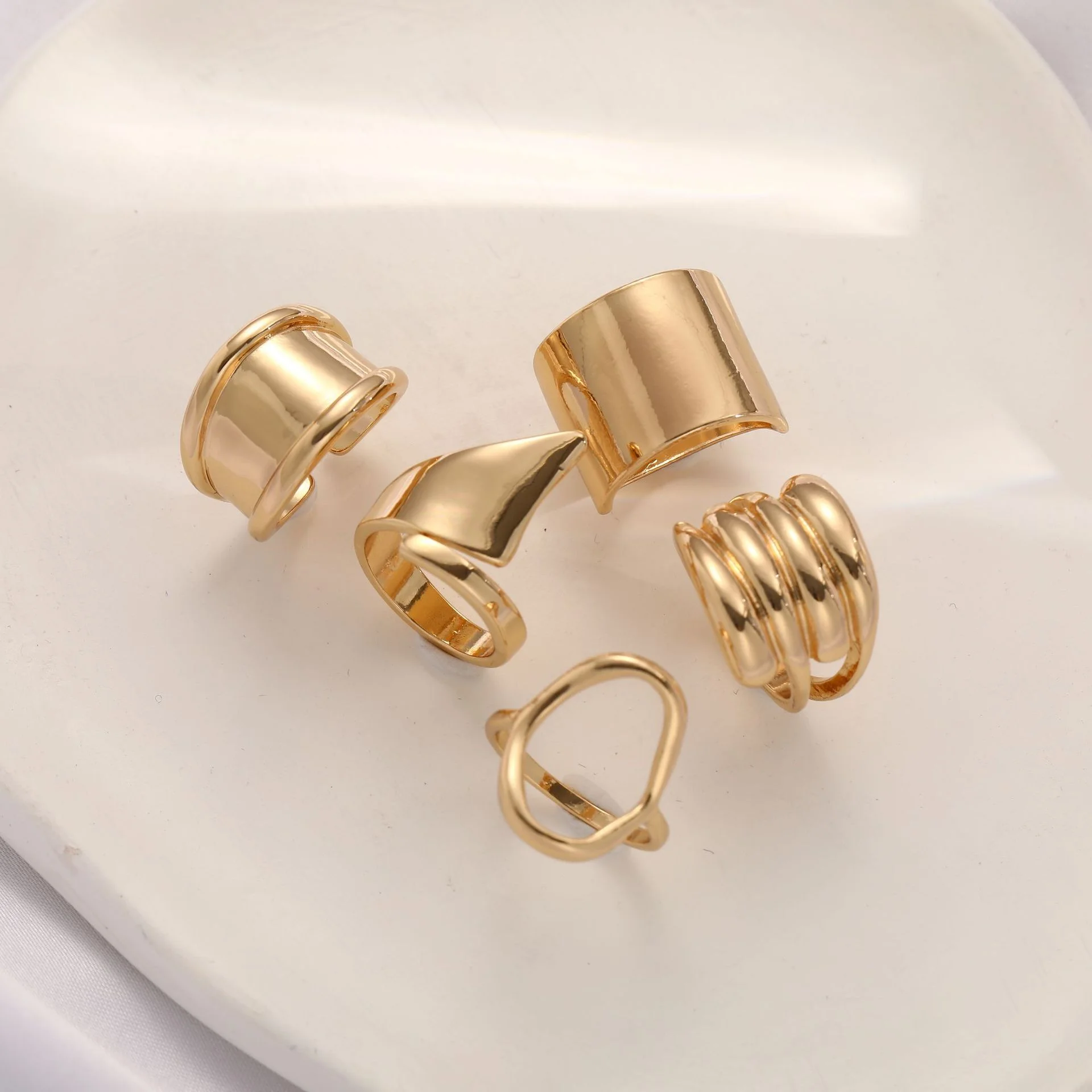 5Pcs/Set Fashion Irregular Geometric Open Rings For Women Men Punk Gold Silver Color Metal Adjustable Knuckle Joint Ring Jewelry