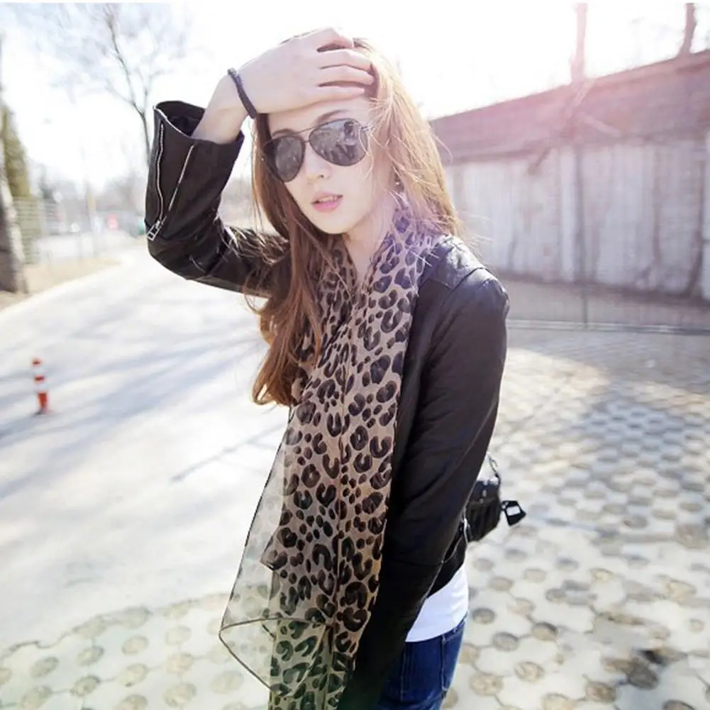 Women Print Scarf Vintage Leopard Chiffon Shawl Winter