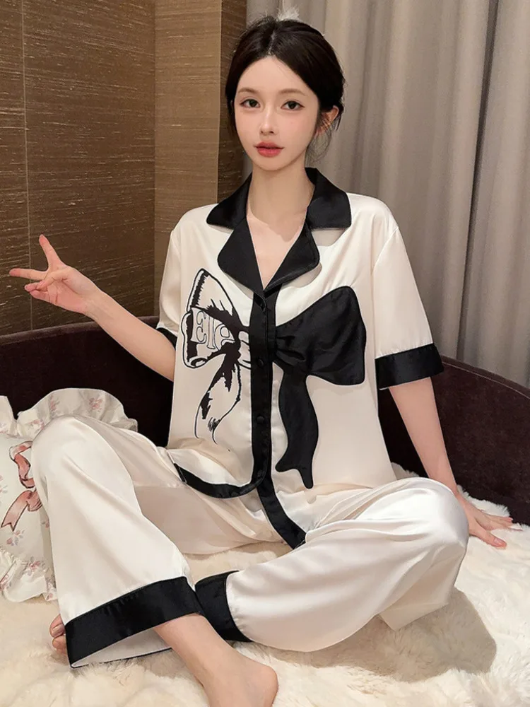 

2024 Summer New Pajamas Women's Big Butterfly Ice Silk TikTok Internet Celebrous Outer Wear Home Clothes