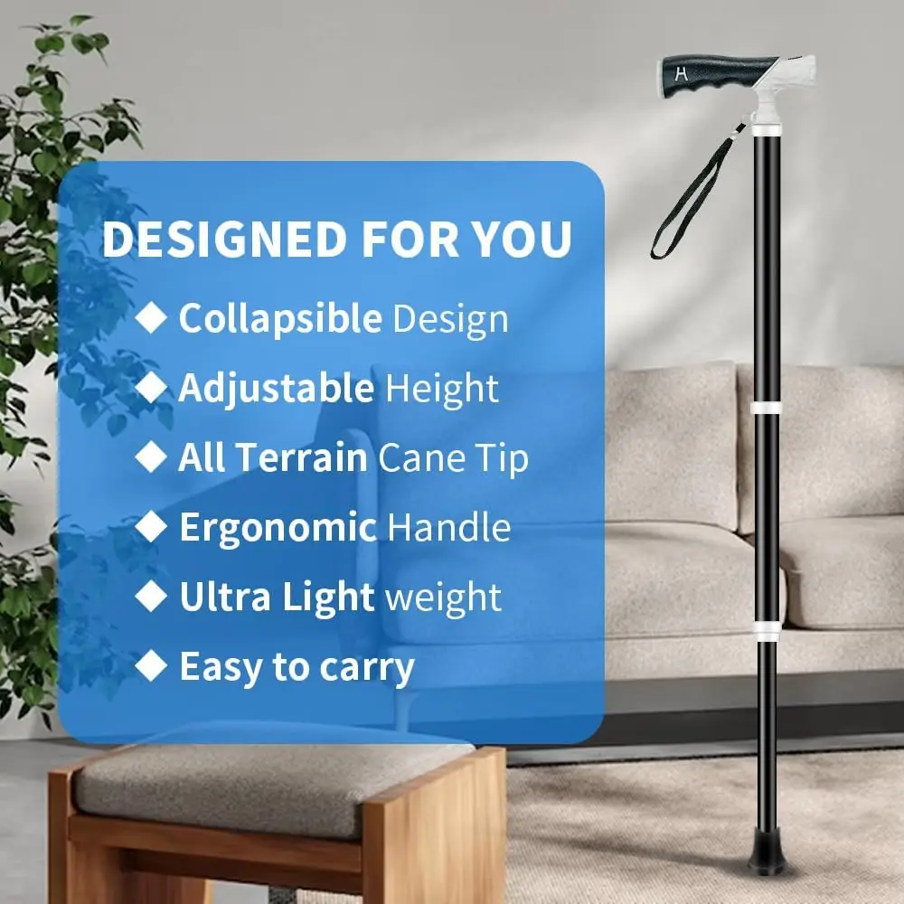 Adjustable Telescopic Walking Cane, Lightweight Foldable Hiking Stick for Seniors & Outdoor Activities