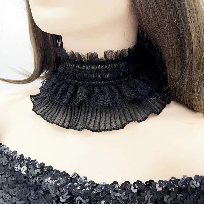 Spitze Hals Dekoration Gefälschte Kragen High Neck Abdeckung Warme Schal Stehkragen Abnehmbare Neck Strap Elastische Rüschen Bluse Kragen – Detail 11