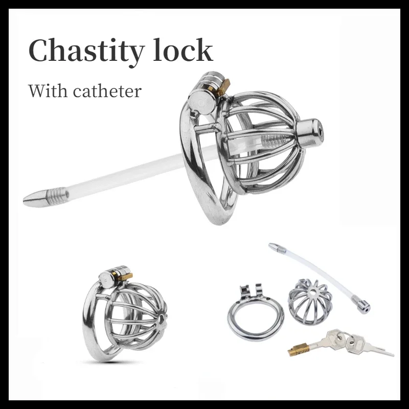 Metal Male Chastity Belt CB Lock Chastity Belt with Silicone Catheter and Penis Ring Cock Cage 성인용품 Bird Cage Sex Toys for Gay18