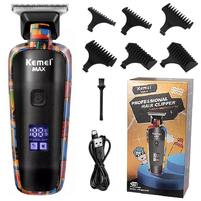 Hair Clipper Kemei Max5090 Electric Hair Clippers Rechargeable Hair Trimmer Printing Graffiti Razor Type-C USB charging Barber Household