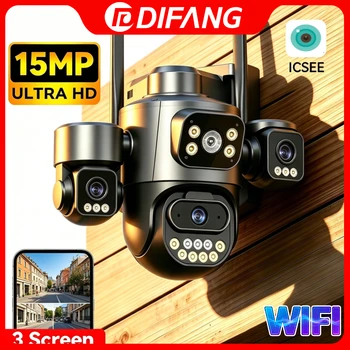 15MP WiFi Security Camera 3-Lens WiFi IP Camera 3 Screen Waterproof CCTV Cam 2-Way Audio External CCTV IP Cam iCsee Alexa 1