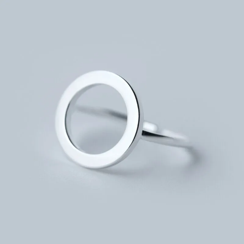 Punk Geometric Pure 925 Sterling Silver Hollow Round Circle Open Rings For Women Girl Anillos LR067 2