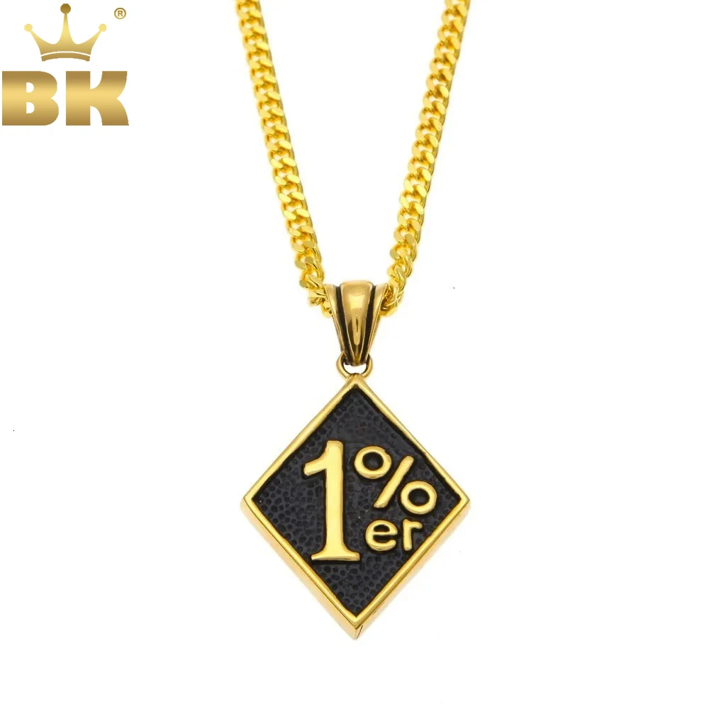 

TBTK Square One Percent 1% ER Pendant Black Necklace Trendy Jewelry Stinless Steel Pendant Necklace