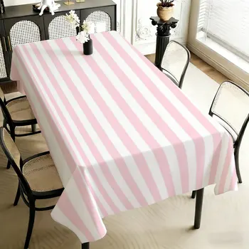 Pink White Striped Rectangle Tablecloth for Table Decor Washable Geometric Stripes Print Kitchen Table Cloth Wedding Party Decor 1