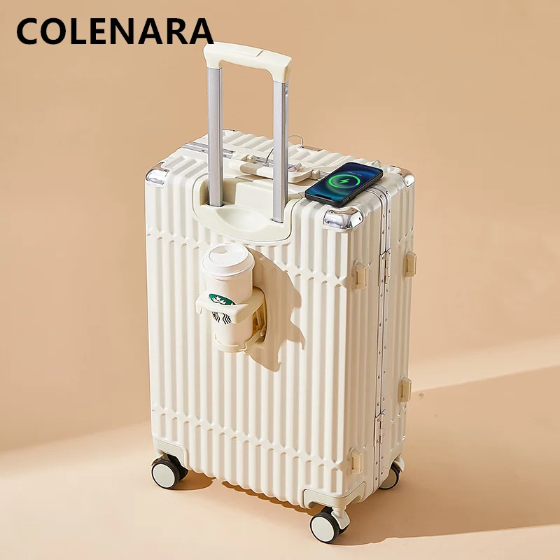 colenara new suitcase men s gold trolley case women s lightweight silent waterproof large capacity with wheels rolling luggage COLENARA 20222426Inch New Luggage Aluminum Alloy Frame Trolley Case Universal Large-capacity Boarding Box Roller Suitcase