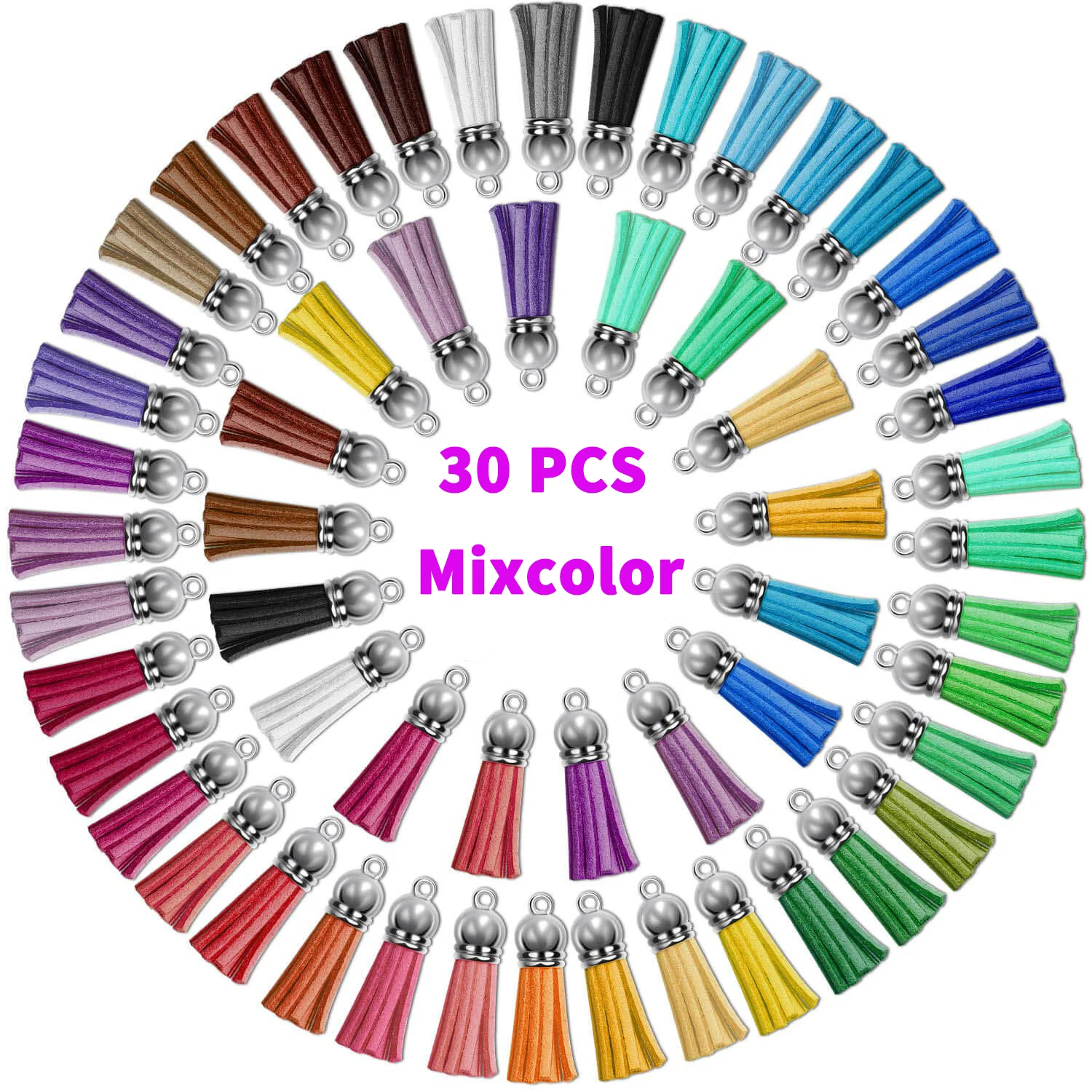 30pcsLeatherTasselKeychainCharmsBulkwith30pcsJumpRingsforBraceletsAcrylicKeyChain