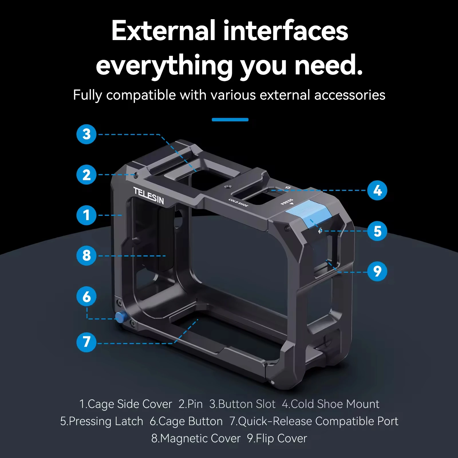 TELESIN Metal Rabbit Cage for GoPro Hero 13/12/11/10/9 with Cold Shoe  Interface Battery Side Cover Switch Design - AliExpress