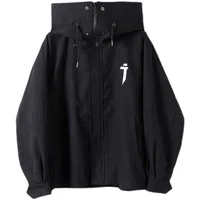 Spring trend functional wind high collar coat loose hooded work jacket Men's clothes Harajuku Hiphop Safari Style outer garment 1