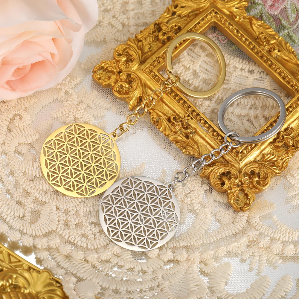 Dawapara Klassische Blume des Lebens Schlüsselanhänger Mandala Heilige Geometrie Anhänger Heilamulett Edelstahl Yoga Schmuck – Detail 7