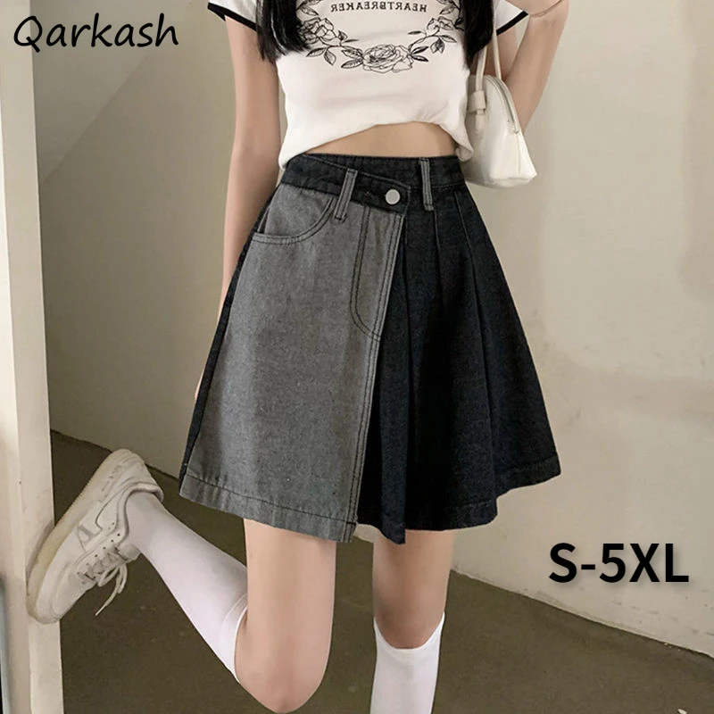 

Denim Skirts Women S-5XL Mini Irregular A-line Design Cool Patchwork Girlish Streetwear Summer New Arrival Retro Ulzzang Faldas
