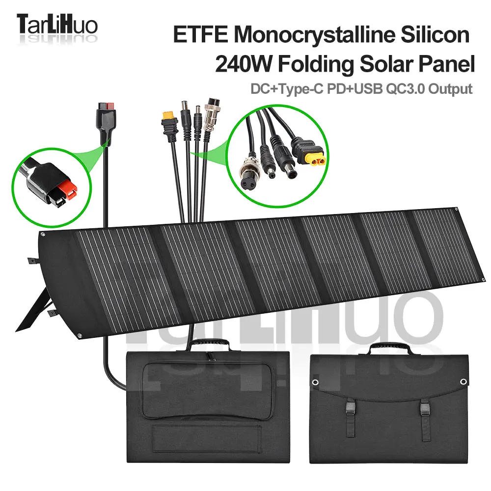 

240W ETFE Folding Solar Panel with DC 18V USB QC3.0 TypeC PD60W Charger, Portable Handbag Solar Cells and Photovoltaic Plate