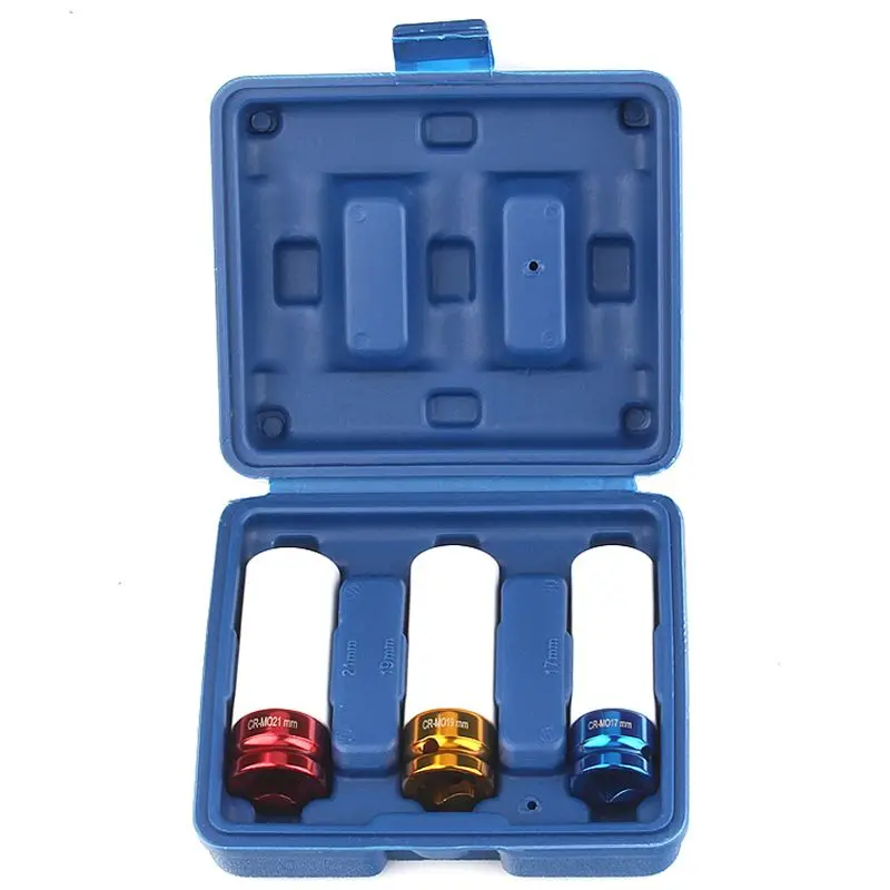자동차 타이어 보호 슬리브 벽 딥 임팩트 휠 너트 소켓 세트, 박스 포함, 1/2 인치, 17mm, 19mm, 21mm, 3PCs/세트