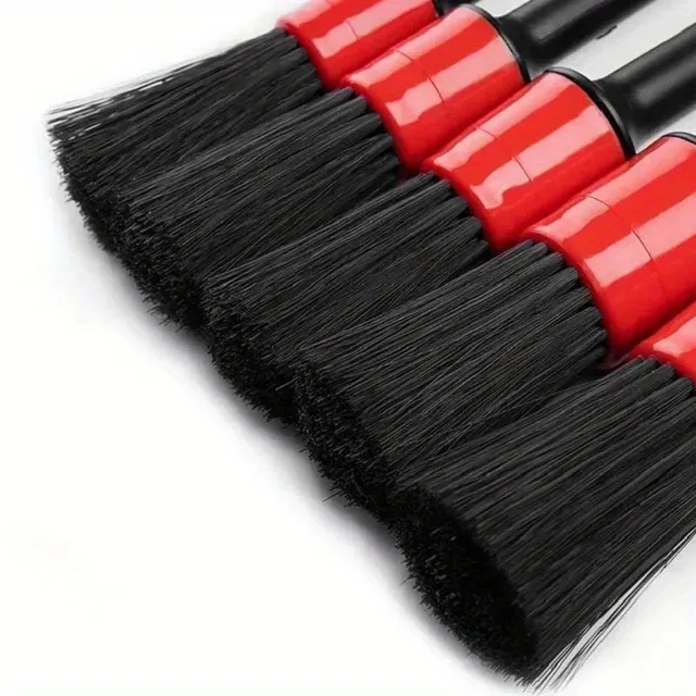 5PCS Nylon Car Detailing  Brush  Set Black  Red For Dashboard Vents Wheels Durable Plastic Handle No Power Needed Cleaning Tools 4