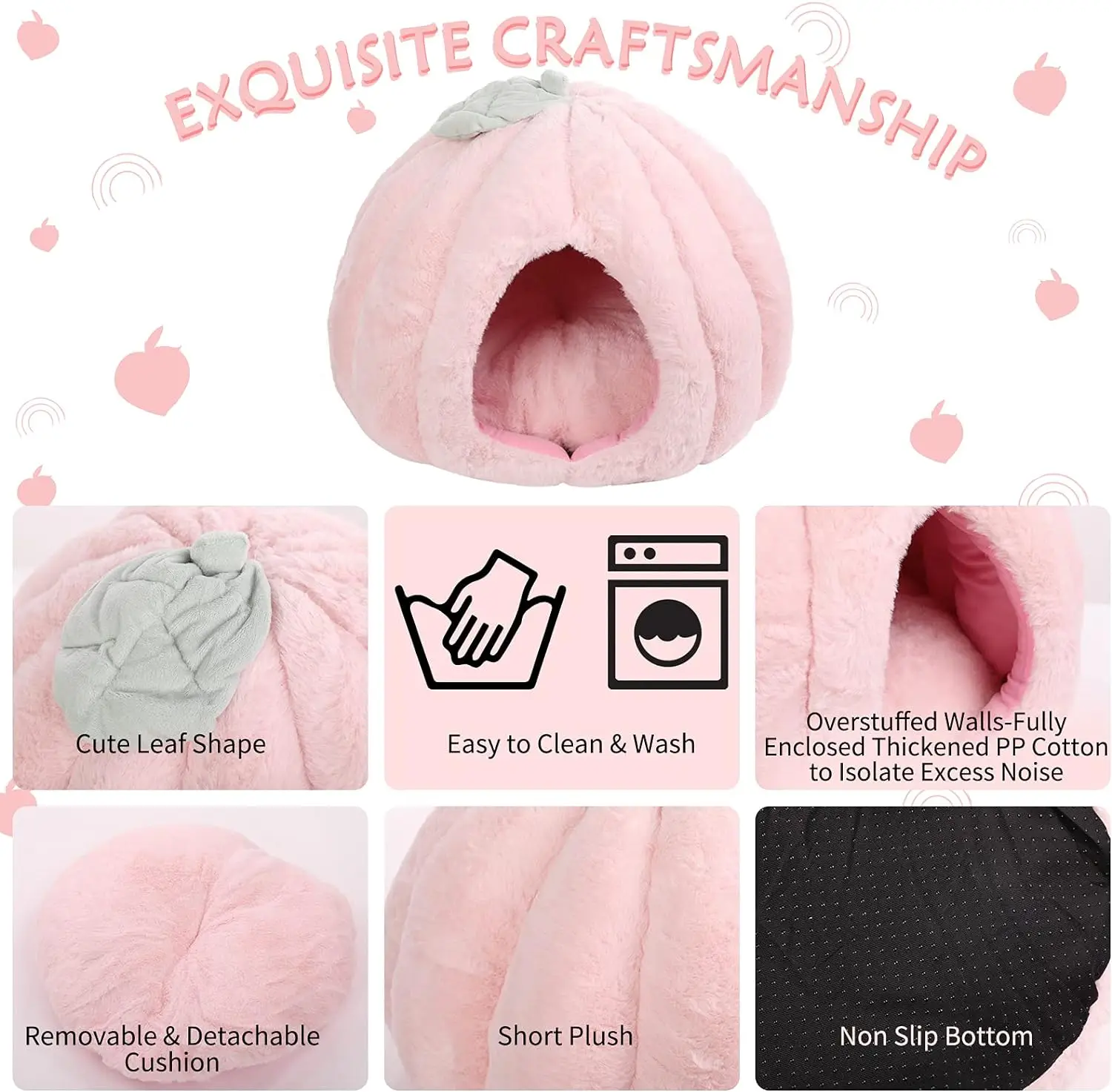 Pink Cat Houses-Soft Bed Tent Cave For Indoor Cats With Removable Cushion Pad