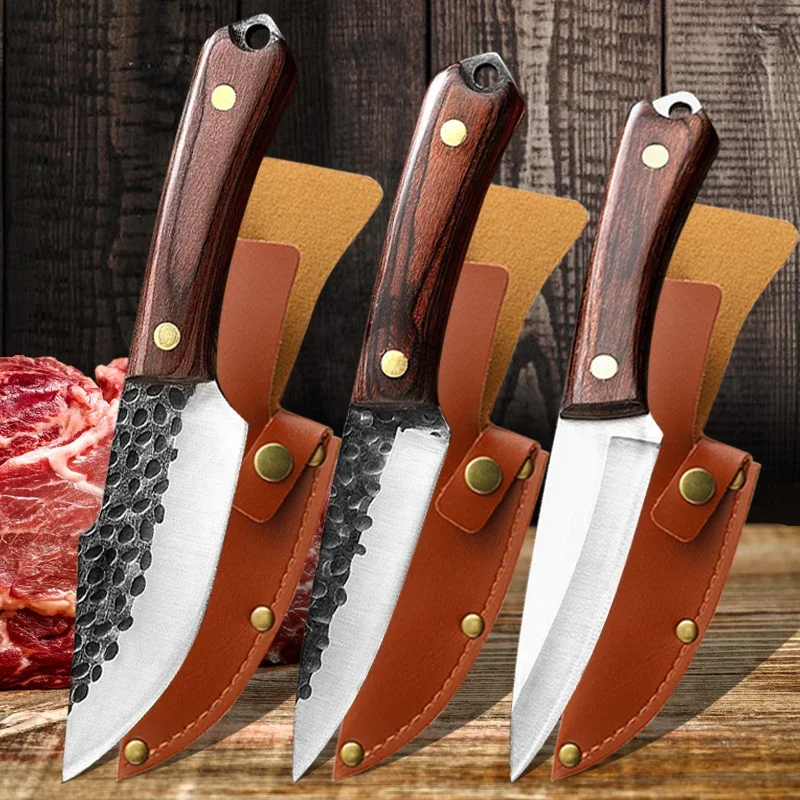 

Meat Boning Knife Kitchen Butcher Bone Hand Forged Sharp Slaughtering Cutter Steel Knives with Sheath for Outdoor Fishing BBQ