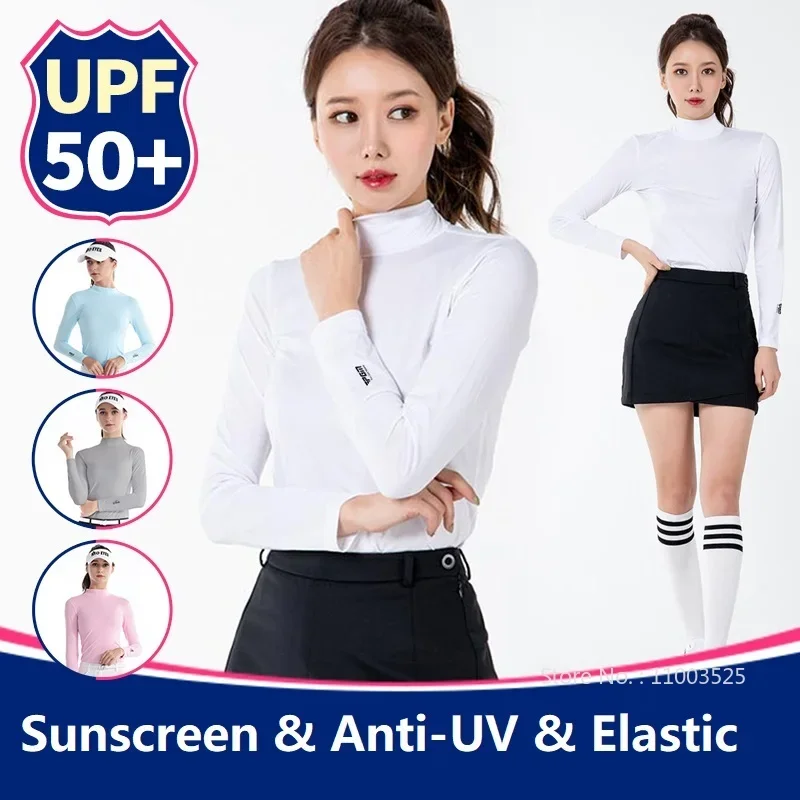 Pgm Golf Women Summer Ice Silk Shirt Long Sleeved Anti-UV Cool Tops Breathable High Elasticity Underwear Causal Sports Tops