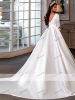 Modest Wedding Dresses A-Line Satin Bridal Gowns Three Quarters Sleeves Robes For Party Glamorous Vestidos De Novia Customized 2